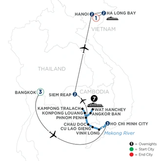 tourhub | Avalon Waterways | The Heart of Cambodia & Vietnam with Bangkok (Northbound) (Saigon) | Tour Map