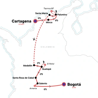 tourhub | G Adventures | Complete Colombia: Coastal Caribbean & Inland Hidden Gems | Tour Map