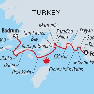 tourhub | Intrepid Travel | Sail Turkey: Bodrum to Fethiye (Turkish Gulet)  | Tour Map