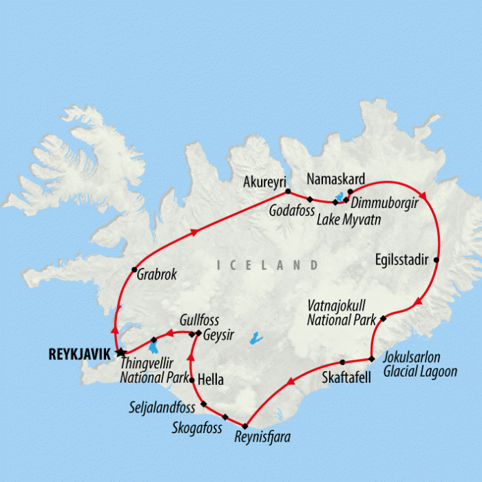 tourhub | On The Go Tours | Iceland Circle - 8 Days | Tour Map