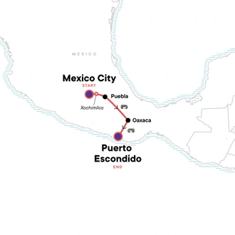 tourhub | G Adventures | Central Mexico: Puerto Escondido, Mexico City & Epic Mountain Views | Tour Map