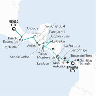 tourhub | Bamba Travel | Panama City to Mexico City Travel Pass | Tour Map