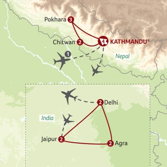 tourhub | Titan Travel | Classic Nepal Tour with India | Tour Map
