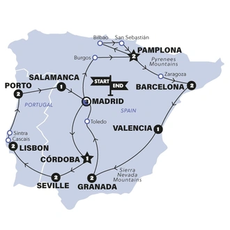 tourhub | Contiki | Best of Spain & Portugal (Winter) | Tour Map