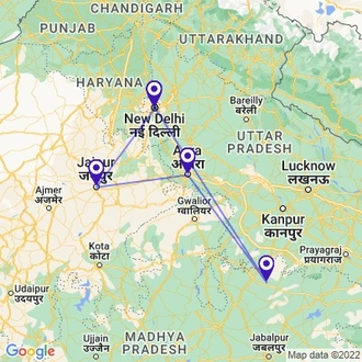 tourhub | UncleSam Holidays | Golden Triangle with Khajuraho | Tour Map