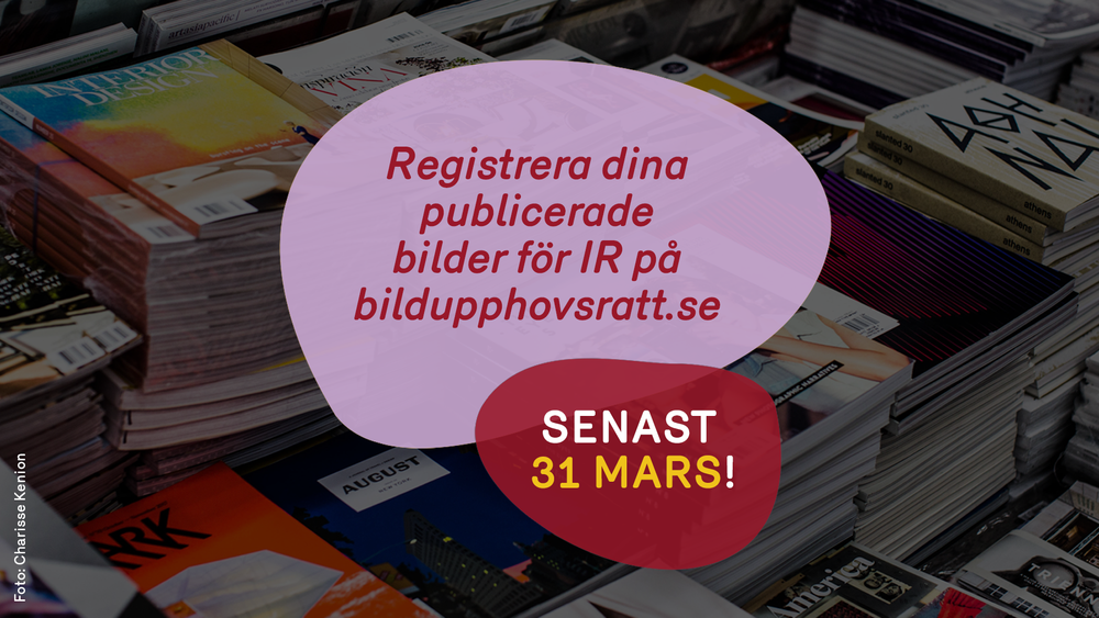 Registrera dina publicerade bilder för IR på bildupphovsratt.se. Senast 31 mars!
