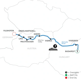 tourhub | Avalon Waterways | Active & Discovery on the Danube with 1 Night in Budapest (Westbound) (Envision) | Tour Map