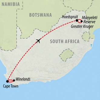 tourhub | On The Go Tours | Cape Town & Kruger (Mantobeni Camp) - 9 days | Tour Map