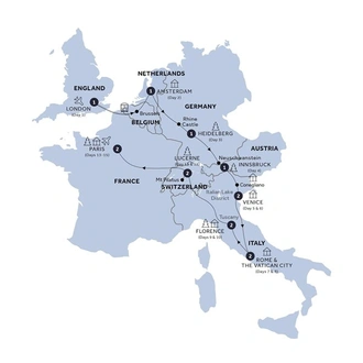 tourhub | Insight Vacations | Highlights of Europe - Start London, End Paris, Classic Group, Winter | Tour Map