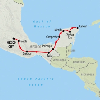 tourhub | On The Go Tours | Mexico City to Mayan Ruins - 15 Days | Tour Map