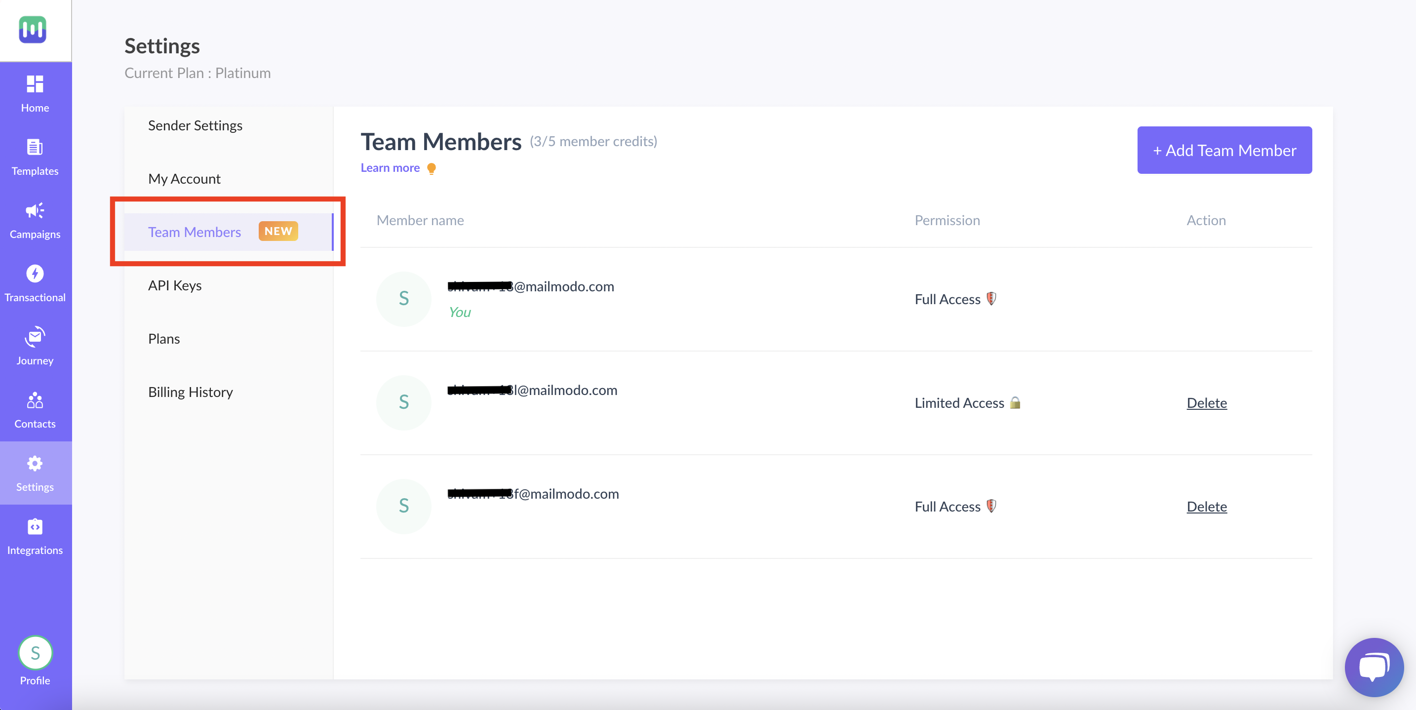How to add or delete team members from your account?
