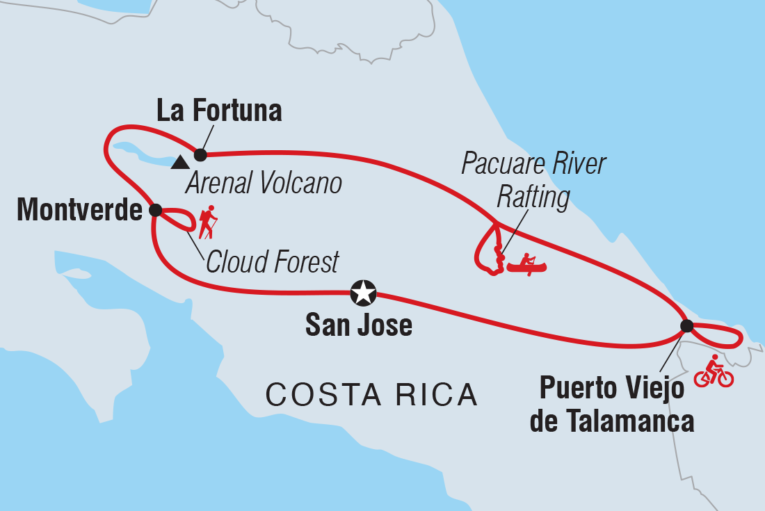 tourhub | Intrepid Travel | Costa Rica: Hike, Bike & Raft | Tour Map