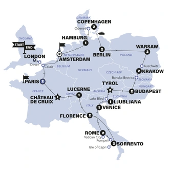 tourhub | Contiki | European Vistas | Start Amsterdam | 2025 | Tour Map