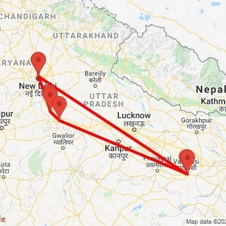 tourhub | Agora Voyages | Spiritual and Heritage Discovery Tour to Varanasi and Agra | Tour Map