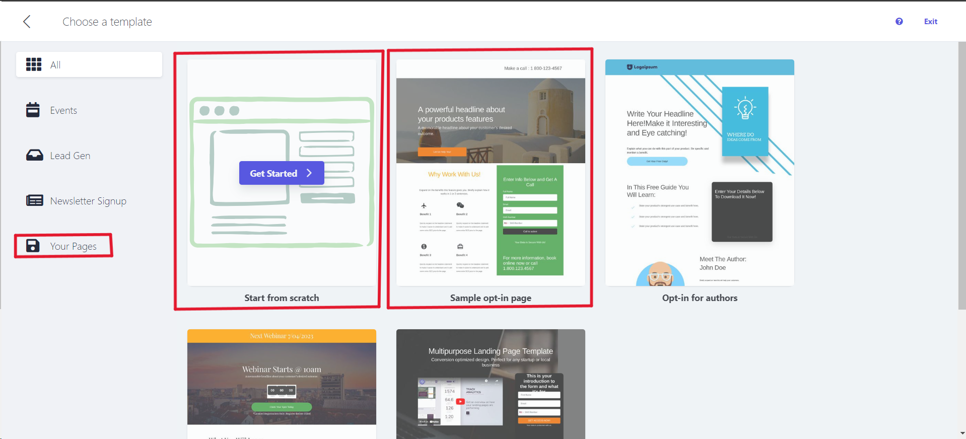 Options on how to create a landing page