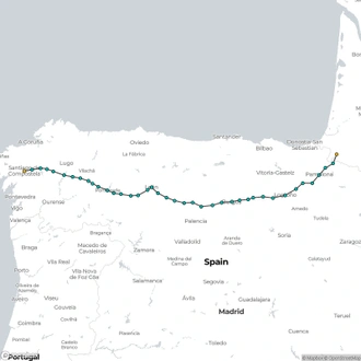 tourhub | The Natural Adventure | Full Camino Frances: St-Jean-Pied-de-Port to Santiago | Tour Map