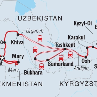 tourhub | Intrepid Travel | Bishkek to Ashgabat | Tour Map