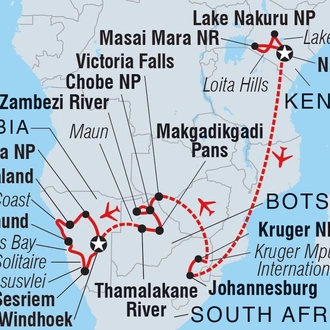 tourhub | Intrepid Travel | Premium Kenya & Southern Africa In Depth | Tour Map