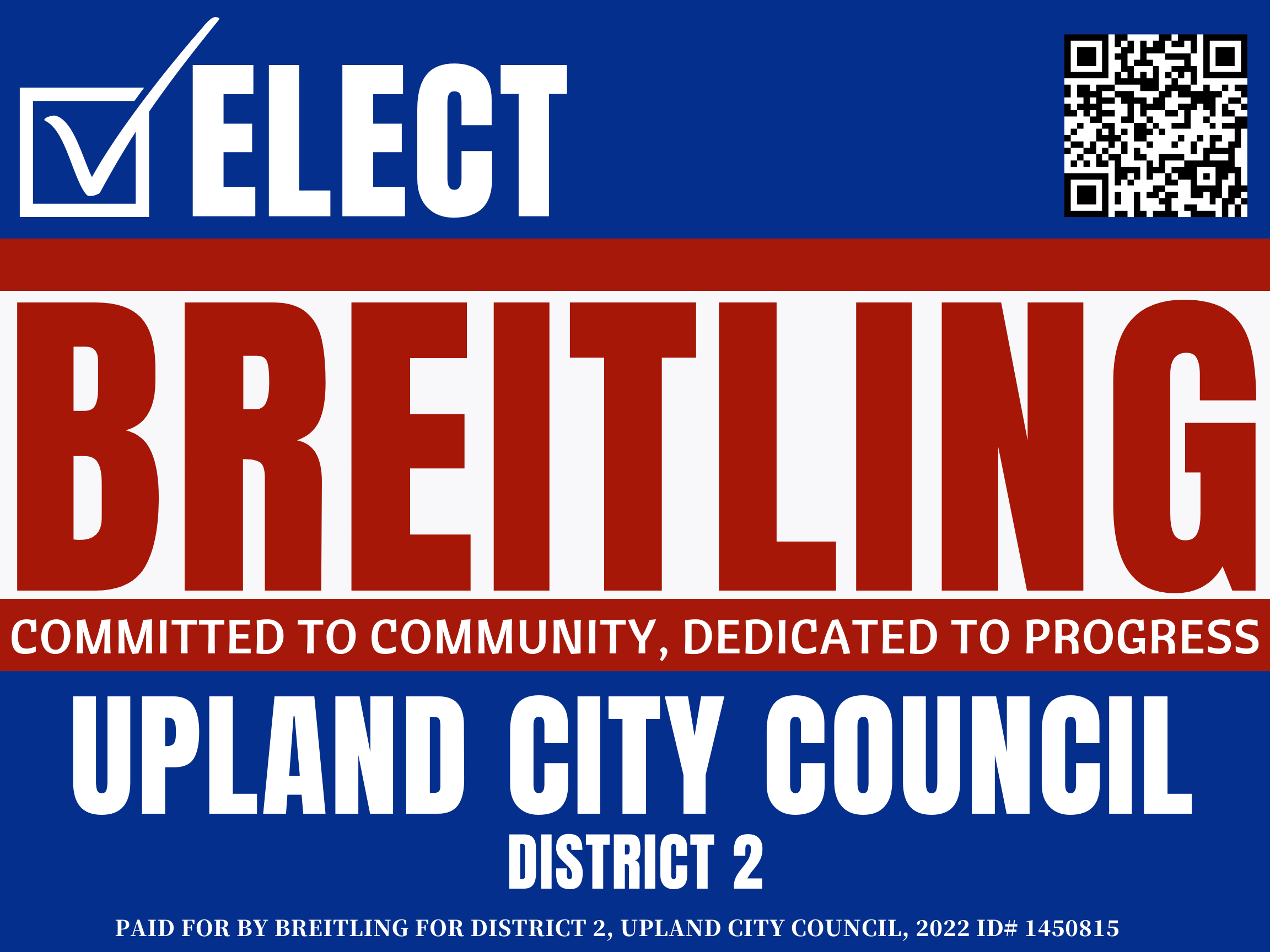 Breitling for District 2, Upland City Council 2022 FPPC# 1450815 logo