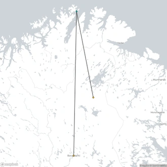 tourhub | Nordic Unique Travels | 3-Day Winter Trip to Northcape and Saariselkä with King Crab and Husky Safari | Tour Map