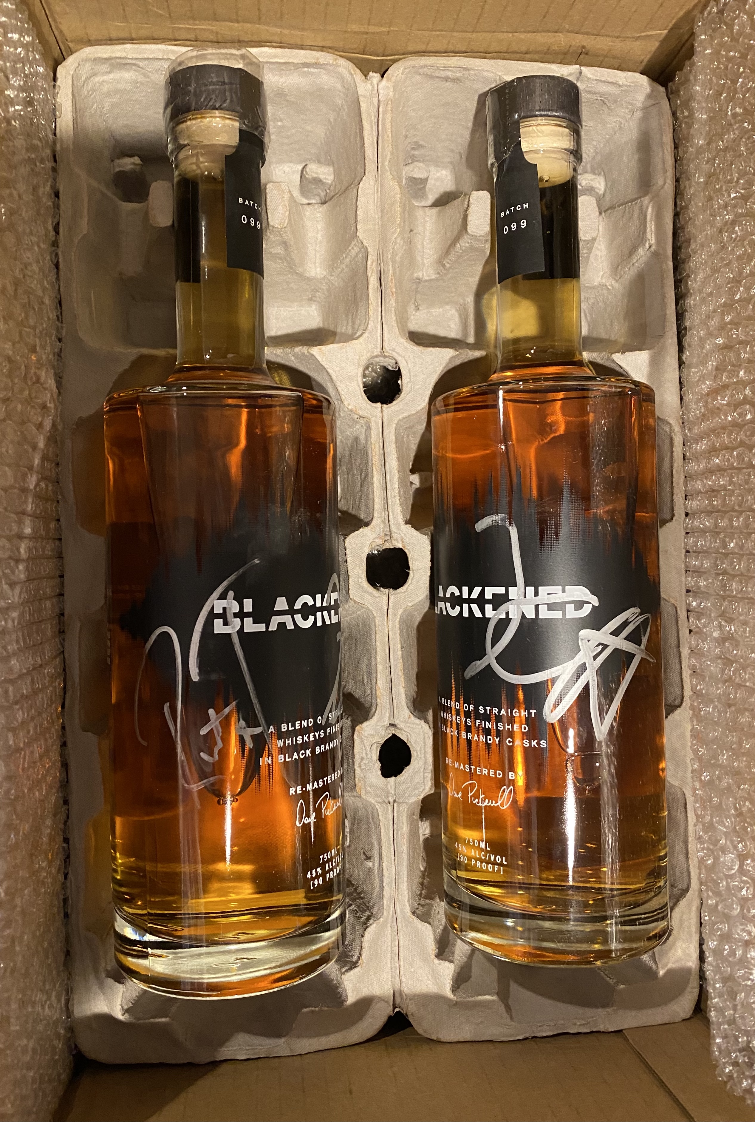 Kirk/Rob Signed Blackened Whiskey bottles | Collectionzz