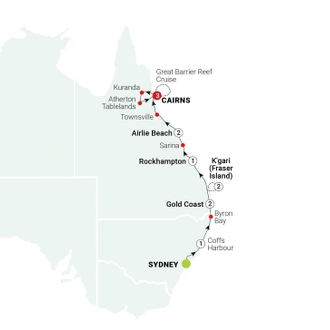 tourhub | AAT Kings | East Coast Islands & Rainforests | Tour Map