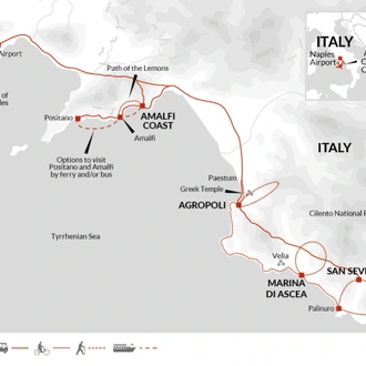 tourhub | Explore! | Cycling in Italy - Cilento to the Amalfi Coast | Tour Map