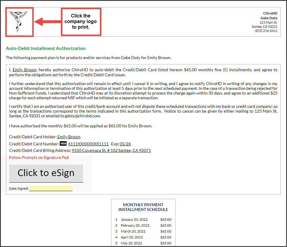 ChiroHD: How to schedule a recurring payment