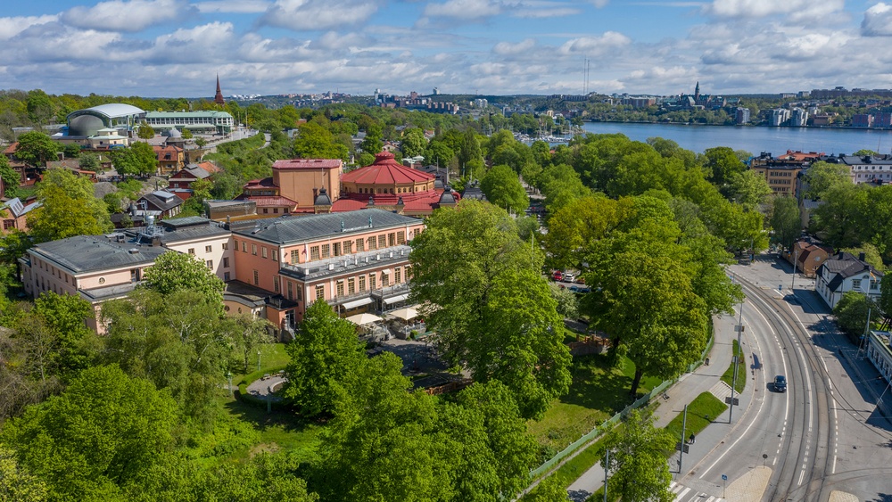 Flygbild över Kungliga Djurgården i Stockholm. 