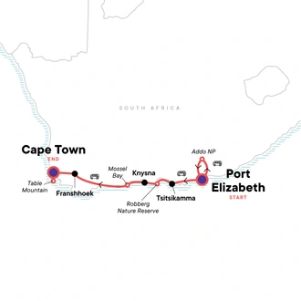 tourhub | G Adventures | South Africa: Cape Town & The Garden Route | Tour Map