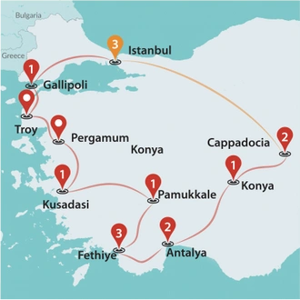 tourhub | Travel Talk Tours | Incredible Turkey by Land (5 & 4 Star Hotels) | Tour Map