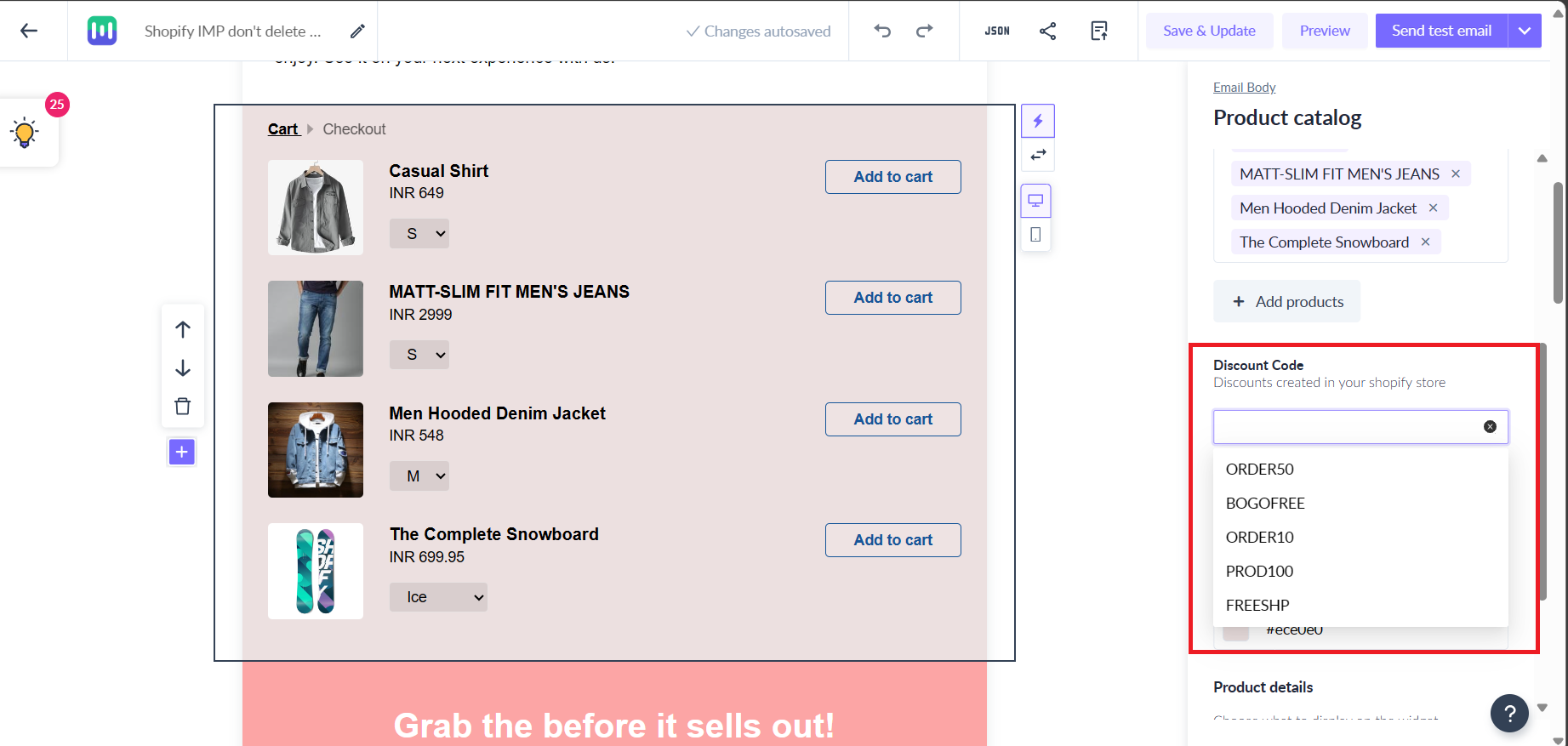 Adding a Shopify Discount Code to Product Catalog and Abandoned Cart Widget