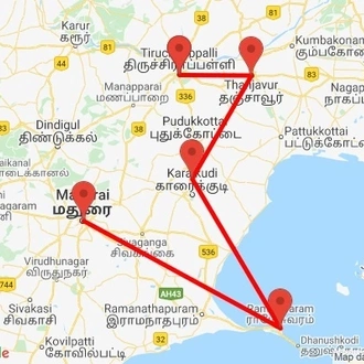 tourhub | Agora Voyages | Active Large Temples of South India | Tour Map