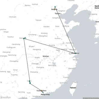 tourhub | Silk Road Trips | Fabulous China 10 Days: Beijing, Shanghai, Xi'an, Yangshuo, Guangzhou | Tour Map