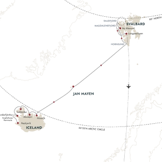 tourhub | HX Hurtigruten Expeditions | Iceland, Jan Mayen, Spitsbergen – Island Hopping in and around the Arctic (Northbound) | Tour Map