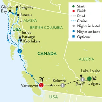 tourhub | Travelsphere | Canadian Rockies and an Alaskan Cruise with Vancouver Add-on | Tour Map
