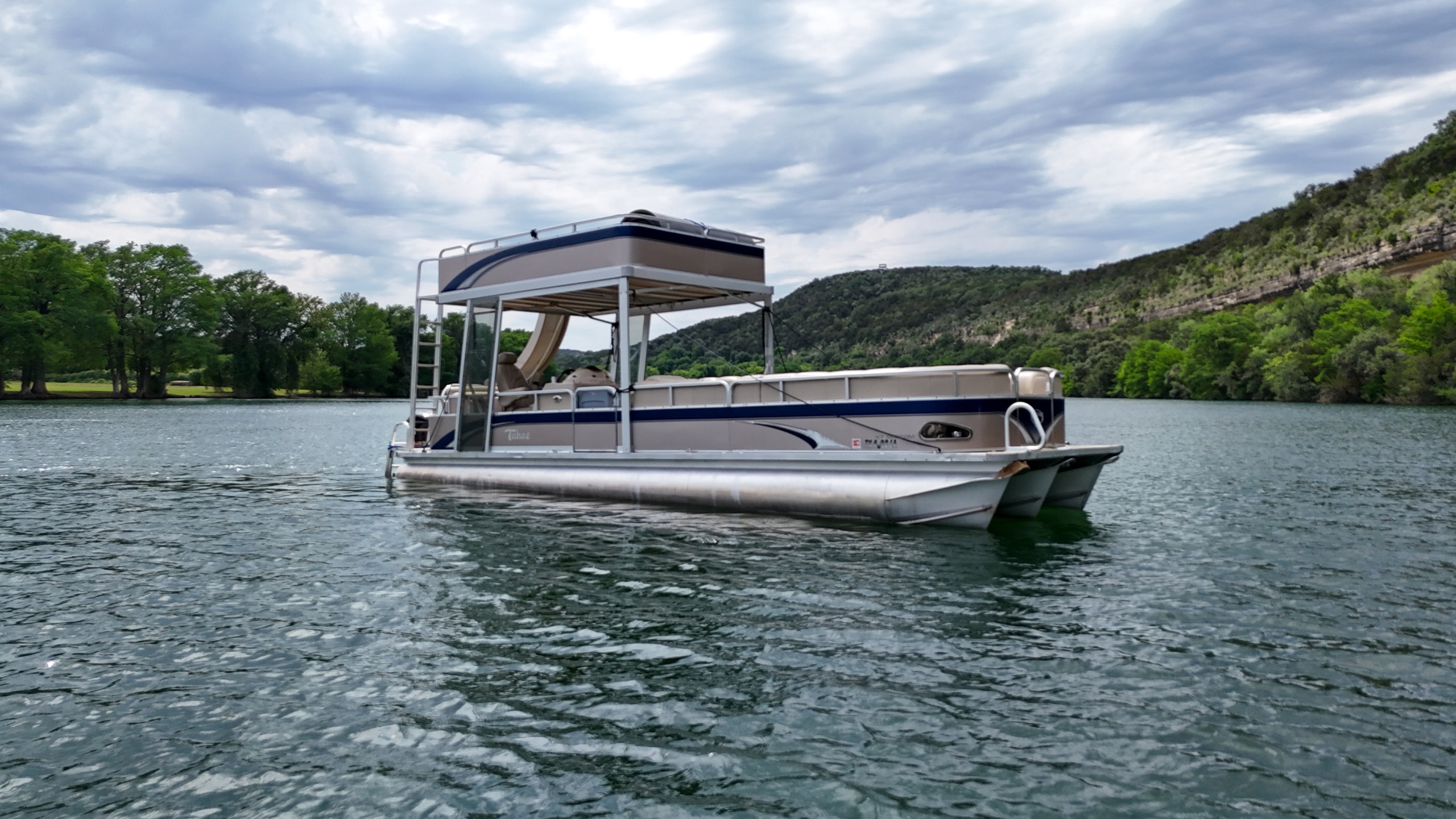 34ft Tahoe VT Double Decker Tritoon Boat with Slide on Lake Austin (Up to 14 Passengers) image 6