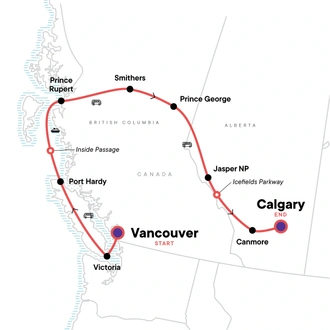 tourhub | G Adventures | Vancouver Island & Northern Rockies | Tour Map