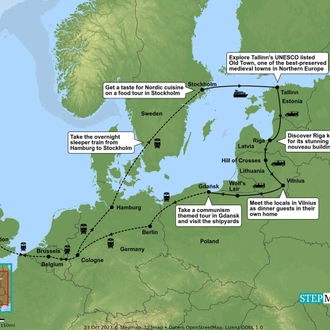 tourhub | Undiscovered Destinations | London to Baltic States Rail and Sea Adventure | Tour Map