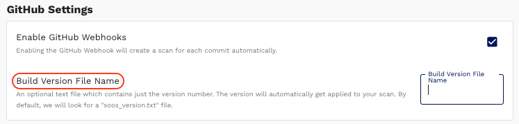 Build version file name field in Github Settings