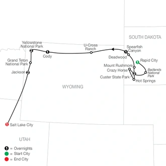 tourhub | Globus | The Classic Lodges & Parks of the West | Tour Map