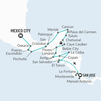 tourhub | Bamba Travel | Mexico City to San Jose Travel Pass | Tour Map