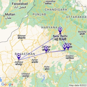 tourhub | Panda Experiences | Golden Triangle Tour with Jodhpur | Tour Map