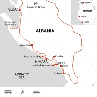 tourhub | Explore! | Walking Albania's Coastal Trails | Tour Map