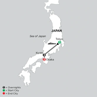tourhub | Globus | Independent Tokyo, Kyoto & Osaka City Stays | Tour Map