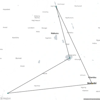 tourhub | Gracepatt Ecotours Kenya |  6 Days Rift Valley Lakes and Masai Mara Safari on 4x4 Jeep | Tour Map