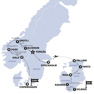 tourhub | Contiki | Scandinavia & Best of Baltics | Summer | 2025 | Tour Map