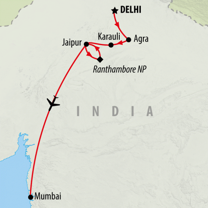 tourhub | On The Go Tours | Taj, Tigers and Mumbai - 12 days | Tour Map