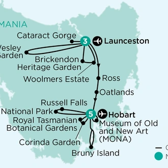 tourhub | APT | Heritage Gardens, Art & Tastes of Tasmania with Bruny Island | Tour Map