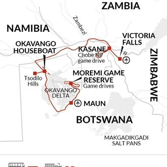 tourhub | Explore! | Family Botswana and Zambia Safari Adventure | Tour Map